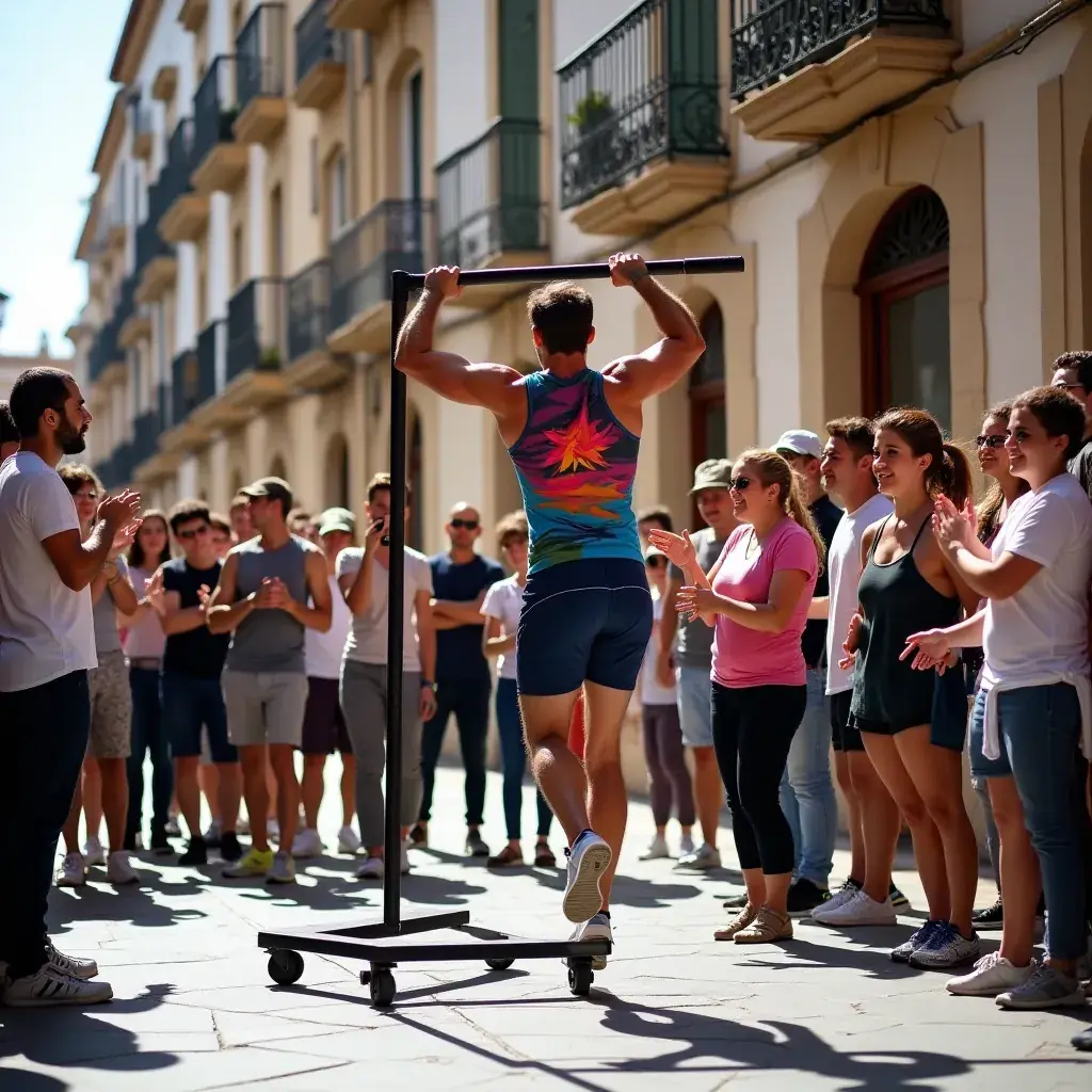 Mujer ejecutando una serie de flexiones en un entorno urbano.