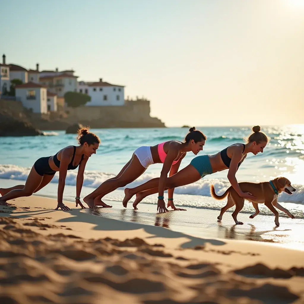 Entrenamiento de grupo con ejercicios de equilibrio y coordinación en un espacio abierto.